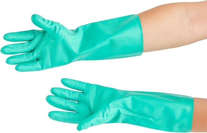 Green Cleaning Gloves 10 Pairs 15 Mil Thick Extra Large Heavy-Duty Nitrile Gloves With Long Cuff No-Latex Flock Lining For Use In Hospitals, Commercial Kitchens and Households