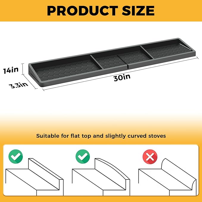 BFONS 30 Inch Silicone Magnetic Stove Top Shelf, Kitchen Shelf Over Stove Spice Rack Apartment Must Haves Kitchen Gadgets for Above Stovetop Seasoning Organization and Storage Thickened Black