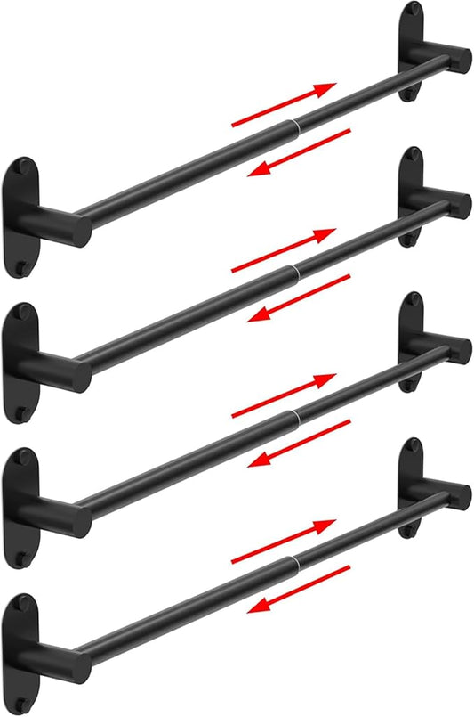 Towel Bar, Adjustable 14.4inch - 25.2inch Towel Rack, Self Adhesive & Wall Mounted for Bathroom Kitchen Hand Towel Holder Cloths Hanger SUS 304 Stainless Steel Organizer Single Bar (4, Matte Black)