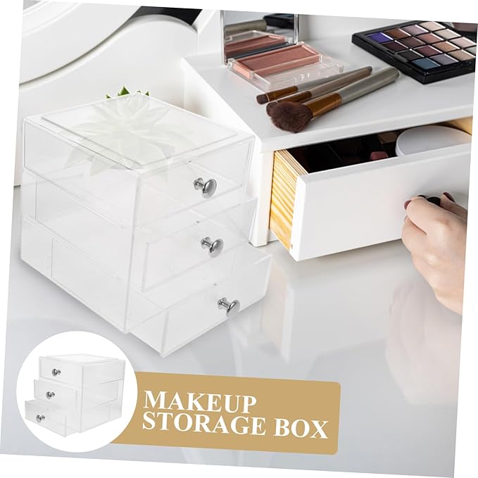 Happyyami Modern Acrylic Drawers Organizer 3 Tier Storage Box Lids Desktop Makeup Organizer for Home Office