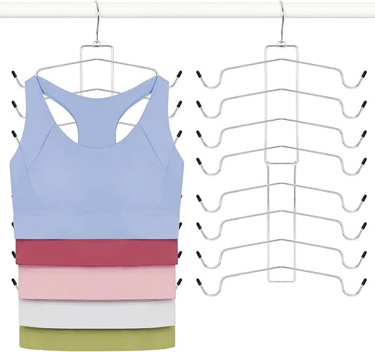 TOPIA HANGER 2 Pack Tank Top Hanger, 8 Layers Bra Hanger Space Saving, Sport Yoga Bras Holder, Closet Organizers and Storage for Camisoles Tank Tops Sports Yoga Bras Swimsuits, Silver CT79B