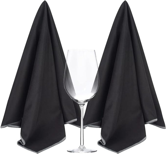 SINLAND Microfiber Glass Polishing Cloths Large Size Thick Lintless Drying Towels for Wine Glasses Stemware Dishes Stainless Appliances 20 Inch X 25 Inch Pack of 2 Black