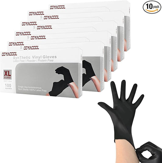 Disposable Gloves Extra Large, Nitrile and Vinyl Blend Material Gloves, Latex Free, 4 Mil,1000 Pc. Food Grade Glove for Cleaning, Food Prep, Hair Dye, Tattoo, Black