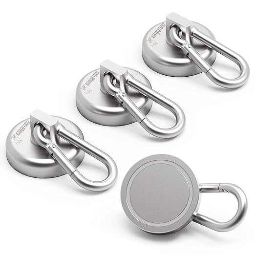 Ant Mag - Carabiner Magnetic Hooks 80LBS MAX Heavy Duty Neodymium Magnet Swivel Snap Hook for Hanging Indoor/Outdoor Grill Kitchen Cabinet Office 4 Pack