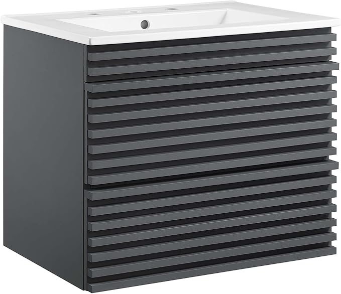 Modway Render 24" Wall-Mount Bathroom Vanity in Gray White