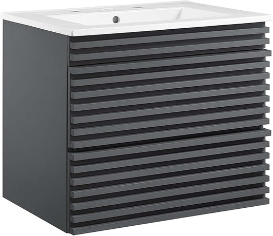 Modway Render 24" Wall-Mount Bathroom Vanity in Gray White