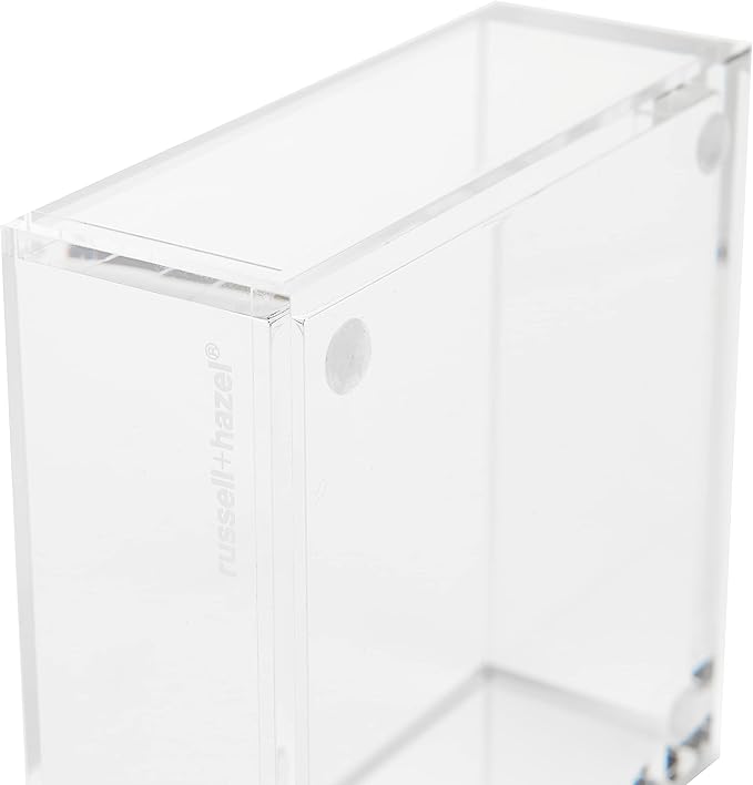 RUSSELL+HAZEL Acrylic Bloc Desktop or Drawer Stackable Organizer, Office Supplies, Clear, with Lid, 4” x 4” x 1.5”