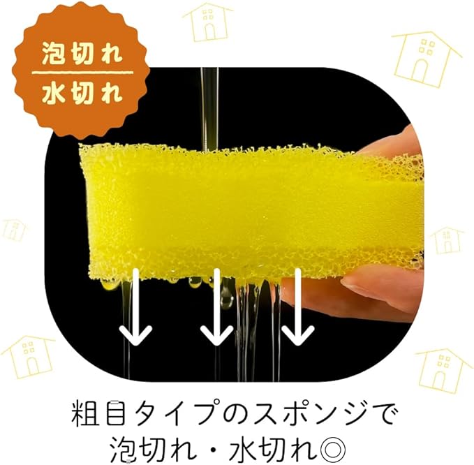 Kikron Kitchen Sponge, Ready to Wash, Pack of 1, Shedding Foam, Small Size, Easy to Grip, Wave Shape, Made in Japan