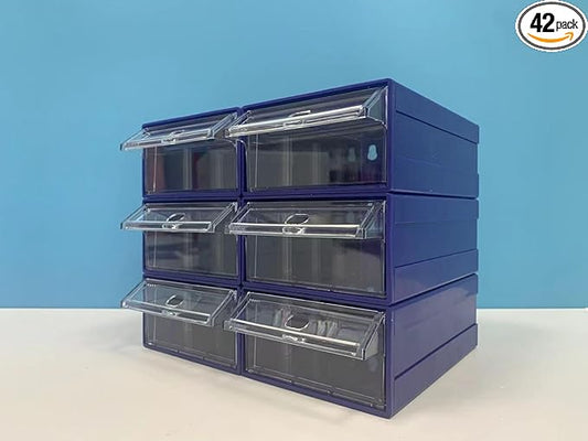 6 Pcs Drawer Stacking Storage Cabinet, Blue Plastic Drawers Storage Closet & 18 Pcs Clear Dividers Organizer Rack & 12 Pcs Tag Card for Home Office School