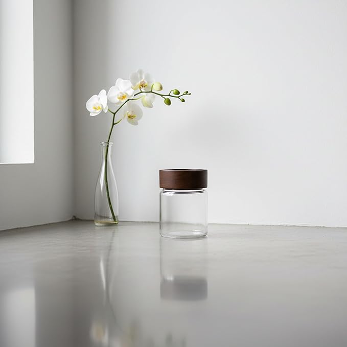 Wide Mouth Glass Storage Jars With 2.5" Acacia Wood Lids - 4 Pack of 6 Oz Food Storage Containers - Borosilicate Glass Canisters Sets For Kitchen - Pantry Organizers and Storage for Rice Coffee Beans