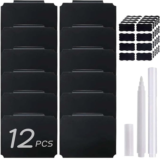 SenseYo 52 Pack Clip On Basket Labels Tag for Storage Bins with Chalk Markers for Storage Basket Holder (Black)