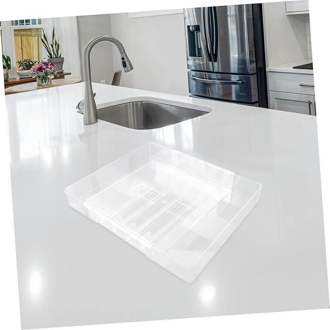 Cabilock Expandable Cutlery Tray Acrylic Silverware Organizer Lid Drawer Dividers for Kitchen Silverware Organizer Box