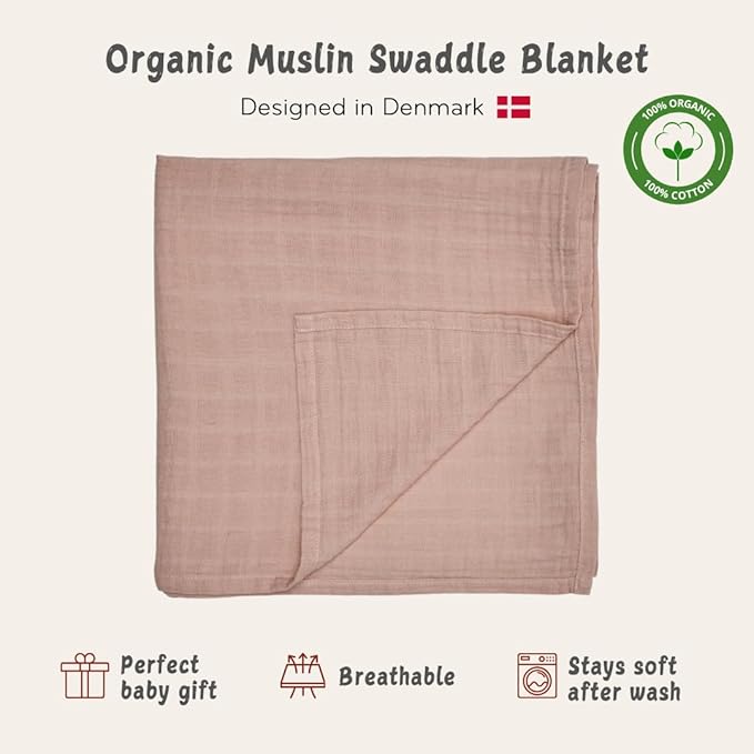 Baby Swaddle – Organic Cotton Muslin Baby Swaddles for Newborns Baby Girls 47” x 47” (Blush)