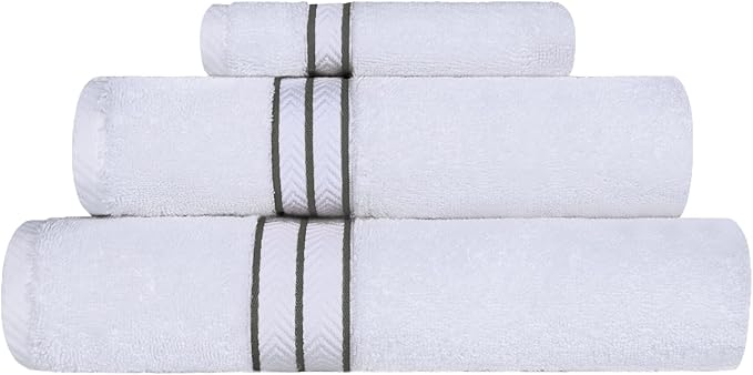 Superior Hotel Turkish Cotton 3 Piece Towel Set, Ultra Plush Spa Quality Heavyweight Essentials for Bathroom, Thick Absorbent and Soft, Dobby Border, Includes 1 Bath 1 Hand 1 Washcloth, Charcoal