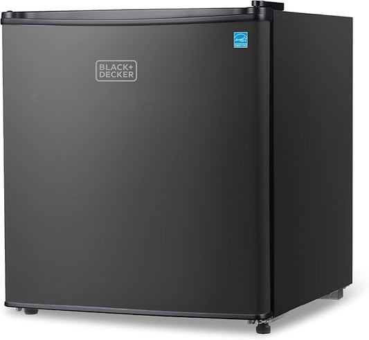 BLACK+DECKER 1.7 Cu. Ft. Compact Refrigerator, ENERGY STAR Certified, Single Door Mini Fridge with Chiller Compartment, Personal Fridge for Home or Dorm Room, R600a Refrigerant, BCRK17B, Black