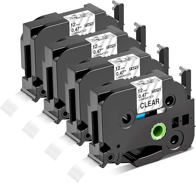 TZe-131 PTD220 Label Maker Clear Tape Replace for Brother TZ Tape 12mm 0.47 Laminated Clear Label Tape TZe131 Work with Brother P-Touch Label Tape Refills PTD210 PTD202 PTD200 PTH110, 8m, 4-Pack