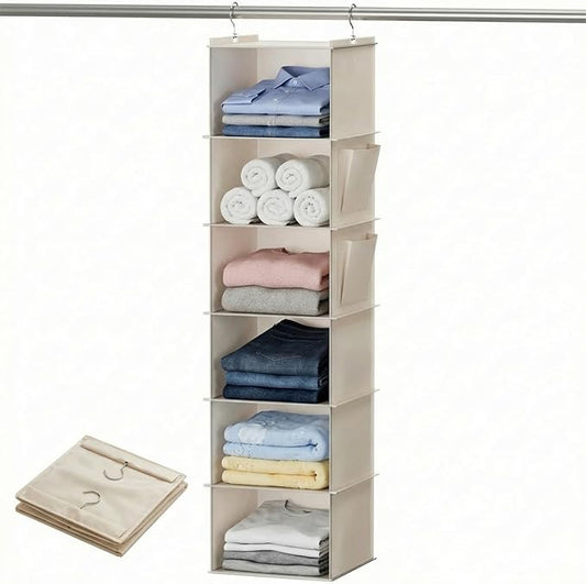 6-Shelf Hanging Closet Organizer with Side Pockets, Closet Hanging Storage Shelves for Clothes, Shoes & Accessories, Space-Saving Wardrobe Storage Solution,Send Goods from Local Warehouse