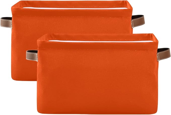 Storage Basket Plain Orange Solid Color Storage Bin Cube with Handles Foldable Storage Baskets for Shelves Living Room Home Decor 1PC