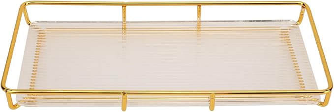 Restokki Bathroom Countertop Tray Stainless Steel Acrylic Modern Minimalist Design Storage Shelf Vanity Tray for Cosmetics Living Goods (Gold Single Layer Large Size)