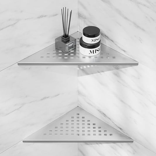 Corner Shower Shelf 10" Slot Design Bathroom Shelves for Tiled Wall, 304 Stainless Steel Recessed Organizer Corner Shelves for Inside Shower Decor, 2 Pack, Silver (Square)