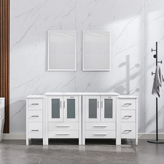 eclife 72" Modern Bathroom Vanity Sink Combo Freestanding Cabinet with Small Side Cabinet, Without Vessel Sink, Faucet, Drain (White Vanity Only)
