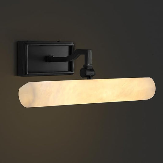 Alabaster Picture Light Hardwired, Modern Spanish Marble Bathroom Lights over Mirror, 12in Black Vanity Lights for Wall, Dimmable Gallery Light, Picture Frame Light for Painting, Artwork, Bookcase