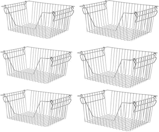 Stackable Wire Metal Baskets Storage Bins Fruit Vegetable Organization Pantry Cabinet Metal Bin for Kitchen Pantry Freezer Cabinet, Set of 6
