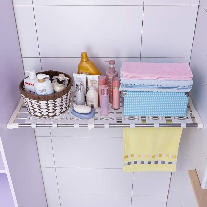 BAOYOUNI Expandable Closet Rod Pole Organizer Clothes Storage Rack Shelving Units Wardrobe Separators with 8 Mesh Spacers and 1 Hanging Rod, 25.59-43.31 IN