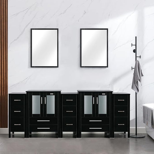 eclife 84" Modern Bathroom Vanity Sink Combo Freestanding Cabinet with Small Side Cabinet, Without Vessel Sink, Faucet, Drain (Black Vanity Only)