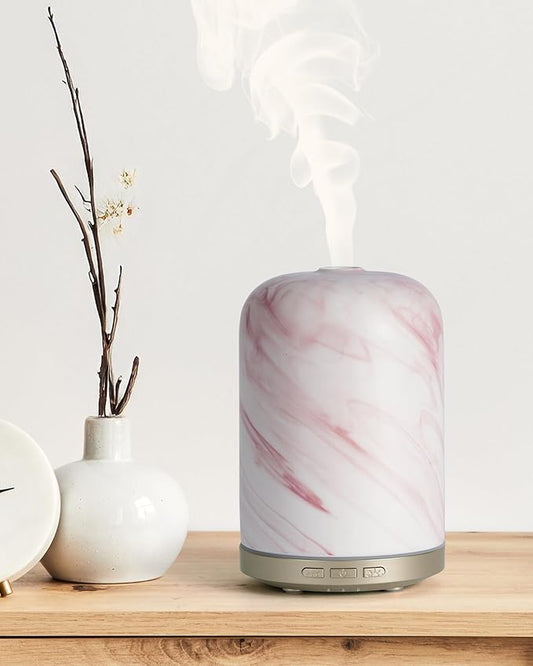 Essential Oil Diffuser - 2.4MHz Ultrasonic Ceramic Diffuser for Home, 120ml, Pulse&Continuous Mist, Bright/Dim/Breathing Lighting, Waterless Auto-Off, Aromatherapy Diffuser with USB Cable