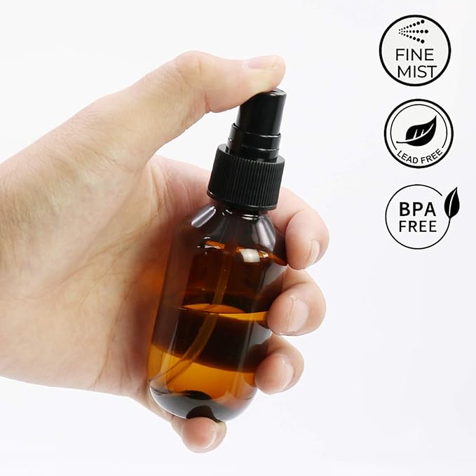 SYNTECSO 12 Pack 2oz Amber Plastic Spray Bottles, Fine Mist Spray Bottles for Essential Oils, Water Spray Bottle for Hair Plant & Cleaning Solution