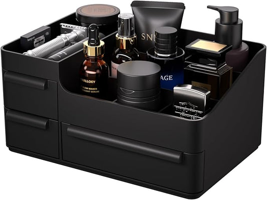 Mens Bathroom Countertop Organizer for Cologne - Vanity Organizer with Drawers for Men's Skincare, Shaving Kit, Razor, Deodorant & Perfume - Professional Grooming Station for Bathroom & Bedroom