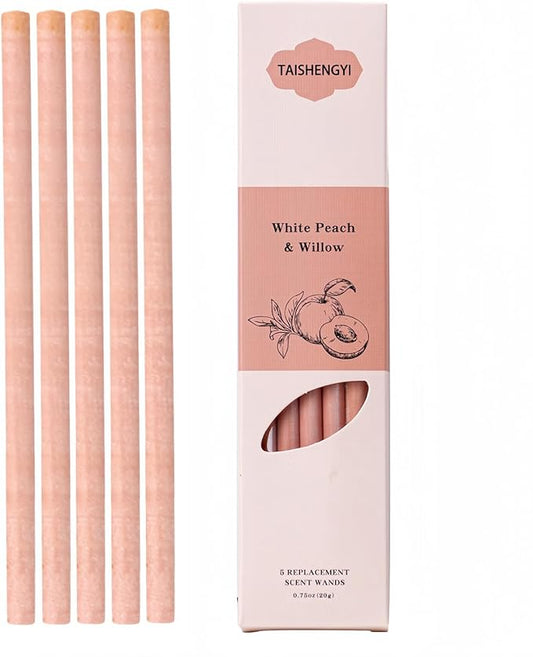 Non-Toxic Air Freshener Stix - Natural Essential Oils Infused, 30 Days Long-Lasting Freshness, 5 Pcs 6" Per Pack for Car Home Office，Ceramic Base not Included (White Peach and Willow)