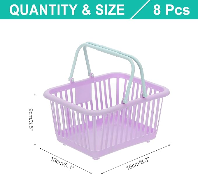 PATIKIL 8PCS Small Plastic Basket,Mini Storage Basket Grocery Tiny Shopping Baskets with Handle Organizer Filtered Water for Organizing Toys Fruits Veggies Snacks, Purple