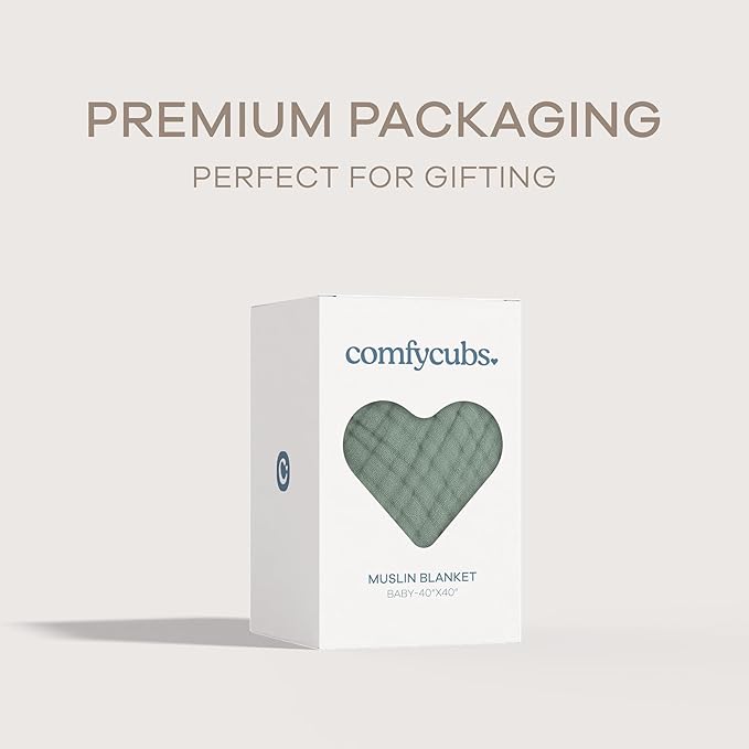 Comfy Cubs Muslin Baby Blanket - Soft, Lightweight, 6-Layer Cotton Swaddle Blankets for Newborns, Infants & Toddlers - 40" x 40" Large, Breathable & Versatile for Sleeping & Tummy Time - Fern