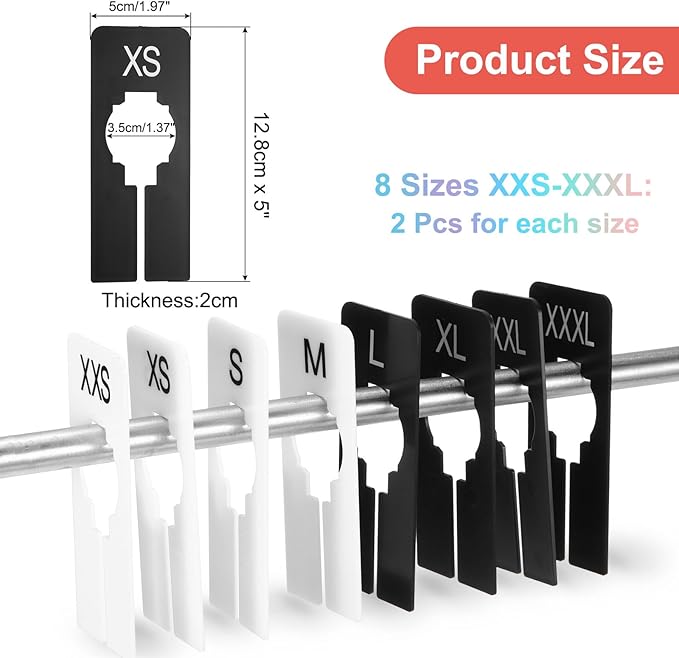 uxcell Clothes Dividers,16 Pack Rectangle Closet Rack Dividers Clothing Rack Size Dividers Blank Labels with 8 Size Reusable for Hanging Clothes Sorting Size, Black