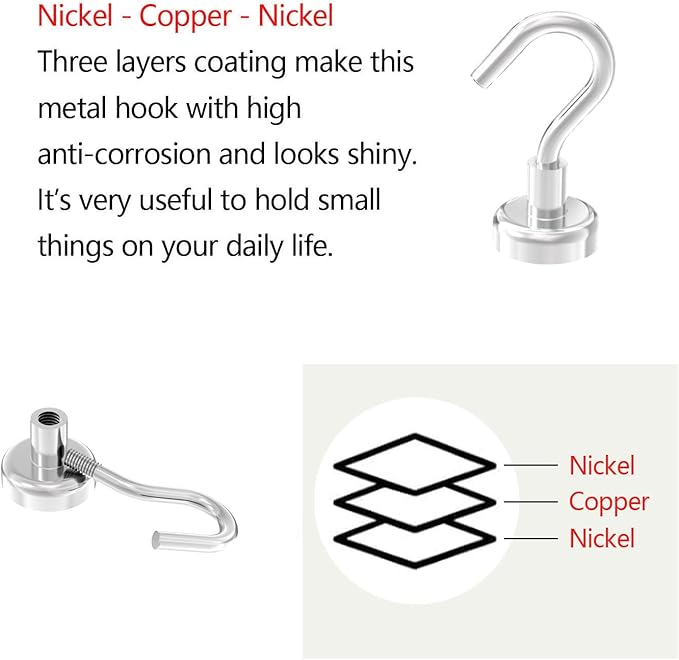 Heavy Duty Magnetic Hooks 5/8" Magnetic Base,25lbs Vertical Pull Force-32Pack Super Strong Rare Earth Magnet Hook,Strong Cruise Hook for Hanging,Magnetic Hanger for Cabins,Grill,Kitchen