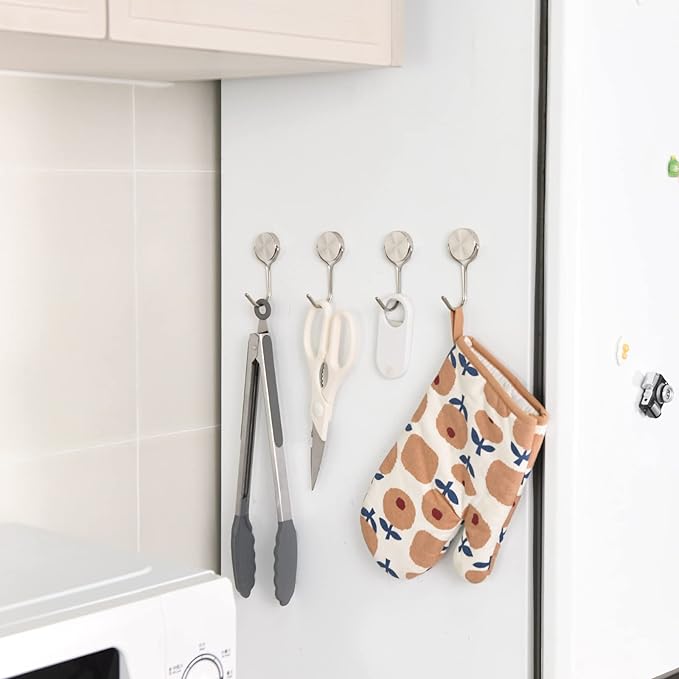Magnetic Hooks, Heavy Duty 304 Stainless Steel Magnet Hooks for Cruise Refrigerator Grill,Strong Magnet with Hooks for Home Kitchen, Garage Toolbox,4pack （Silver,1.3in-1 40Lbs）