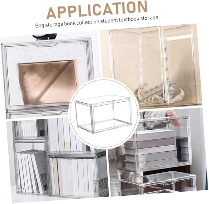 GLEAVI Transparent Bedroom Books Container Stackable Acrylic Sundries Storage Box for Organizing Books Stationery and Classroom Supplies Home and Office Use