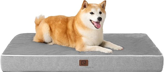EHEYCIGA Memory Foam Dog Bed Orthopedic 35"x23"，Waterproof Pet Bed for Larged Size Dogs ，Washable Pet Mat with Removable Cover, Grey