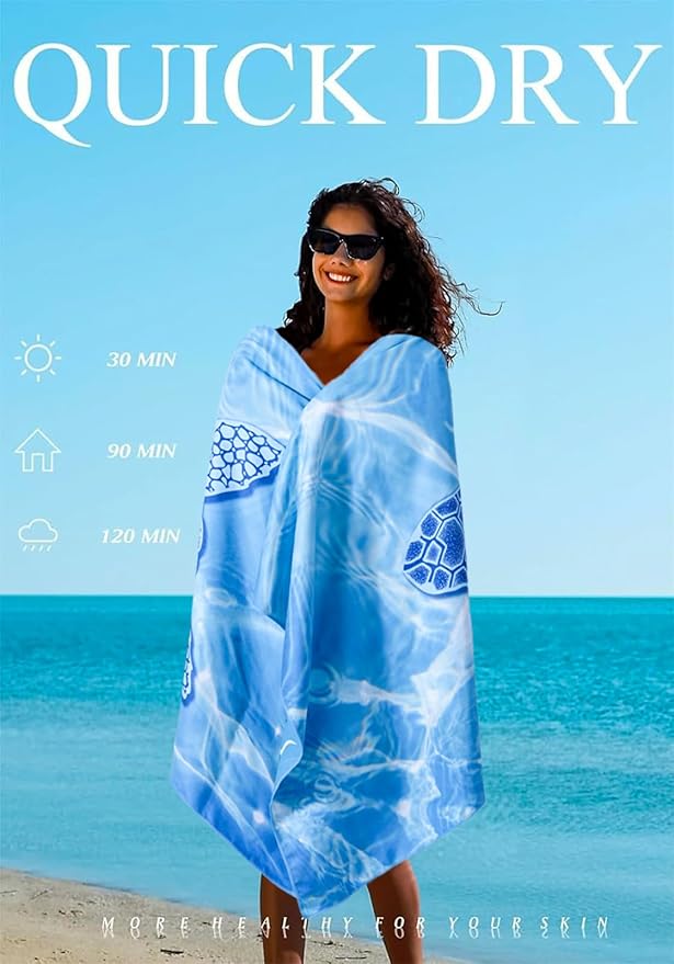 6 Pack Microfiber Lightweight Thin Beach Towel Sand Free Quick Dry Super Absorbent Large Towels for Swimming Pool Yoga Gym Travel Vacation Beach Accessories Essentials for Adults
