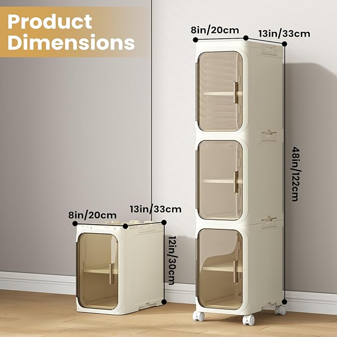 3 Tier Slim Bathroom Storage Cabinet, Narrow Organizer with Wheels and Toilet Paper Holder, Waterproof, No Assembly Required, Perfect for Small Spaces in Bathroom, Kitchen and Bedroom