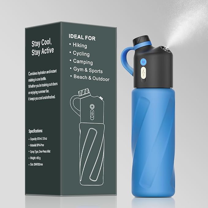Electric Misting Water Bottle — No Straw, No Leak Design — Stainless Steel Double Wall Insulation — Food-Grade Materials — For Gym, Hiking, Golf