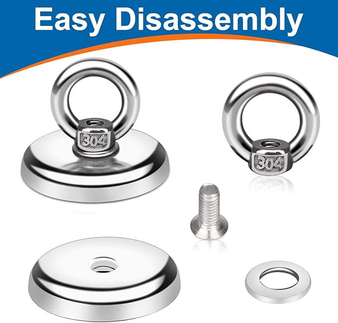 E BAVITE Magnetic Hooks, 100 LB（45KG） Heavy Duty Magnets with Countersunk Hole Eyebolt, Perfect for Home, Kitchen, Workplace, Office and Garage, Pack of 10