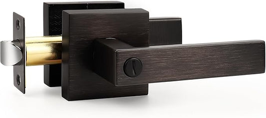 Probrico 15 Pack Square Door Levers with Lock Keyless Privacy Door Handles Locksets Interior Bed/Bath Heavy Duty Hardware in Oil Rubbed Bronze Finish,Universal Handing