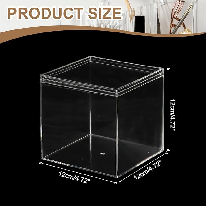 Acrylic Box with Lid, 4.72 x 4.72 x 4.72 in Acrylic Display Case Plastic Square Cube Container Storage Holder Stackable Bins for Cosmetic Collectible Candy Jewelry(2 Pack, Clear)