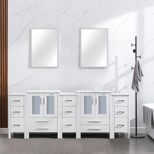 eclife 84" Modern Bathroom Vanity Sink Combo Freestanding Cabinet with Small Side Cabinet, Without Vessel Sink, Faucet, Drain (White Vanity Only)