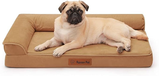 Orthopedic Memory Foam Dog Bed, Removable Washable Microsuede Cover, TPU Waterproof Liner, Nonskid Bottom, for Indoor, Outdoor, Crate ＆ Car Use, 30x20x6 Inches, Khaki