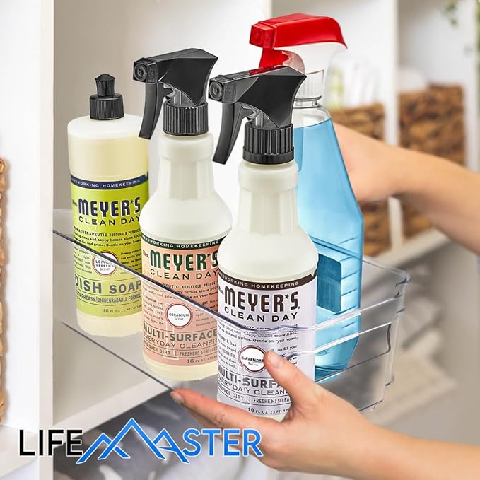 8-Piece Stackable Refrigerator Bin Organizer Set with Easy Grip Handles - Clear Multi-Purpose Storage Bins for Fridge and Pantry Use