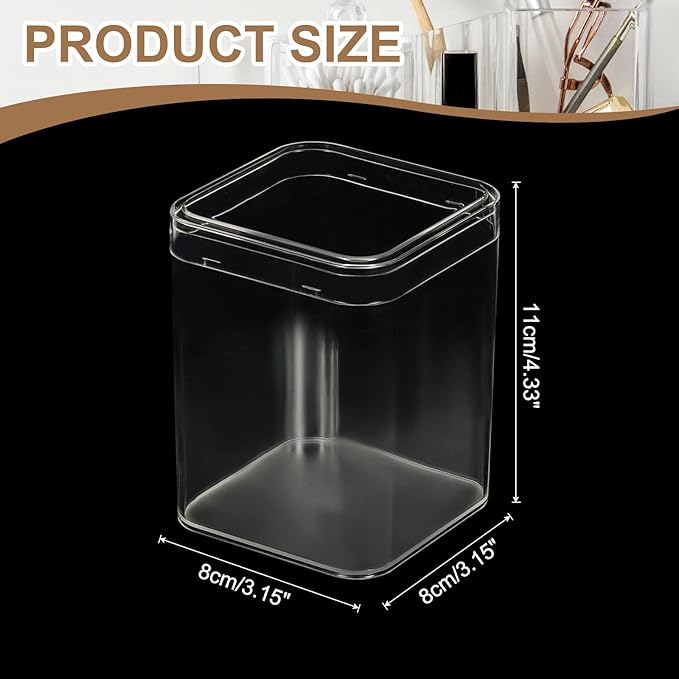 Acrylic Box with Lid, 3.15 x 3.15 x 4.33 in Acrylic Display Case Plastic Square Cube Container Storage Holder Stackable Bins for Cosmetic Collectible Candy Jewelry(2 Pack, Clear)